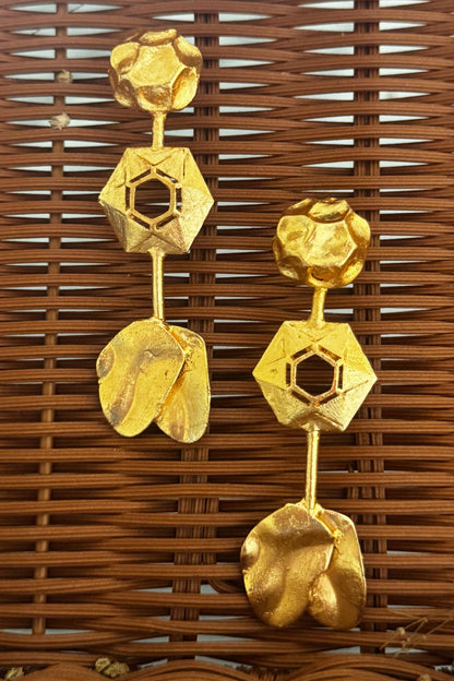 Gold Honeycomb Geometric Earrings 