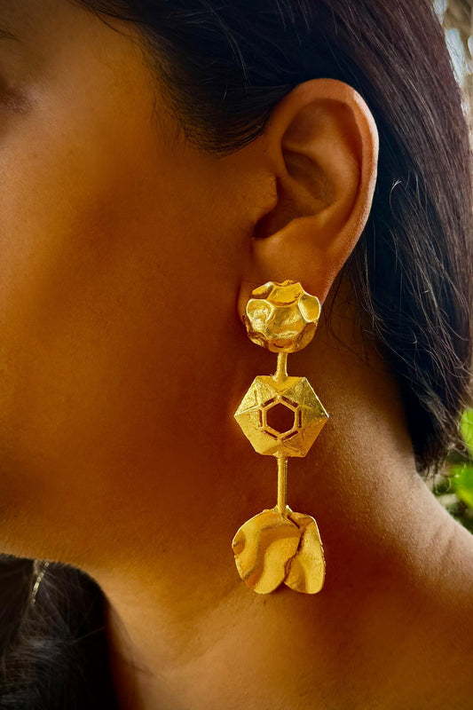 Gold Honeycomb Geometric Earrings 