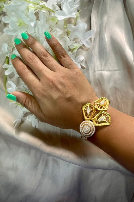 Gold Pearl Embellished Lantern Bracelet 