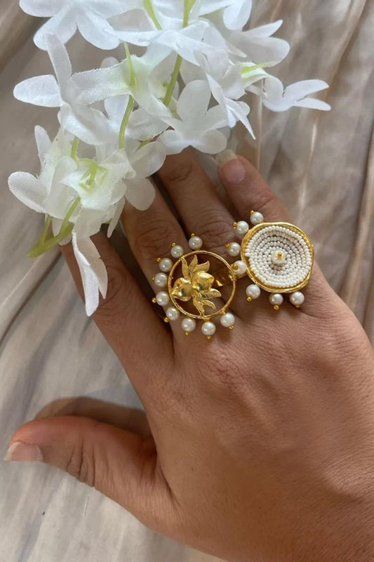 Lotus Pearl Embellished Ring 