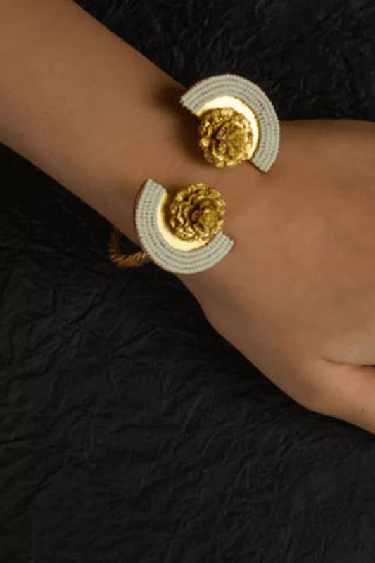 Gold Pearl Embellished Floral Bracelet 
