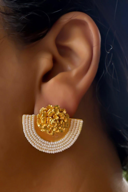 Floral Pearl Embellished Stud Earrings 