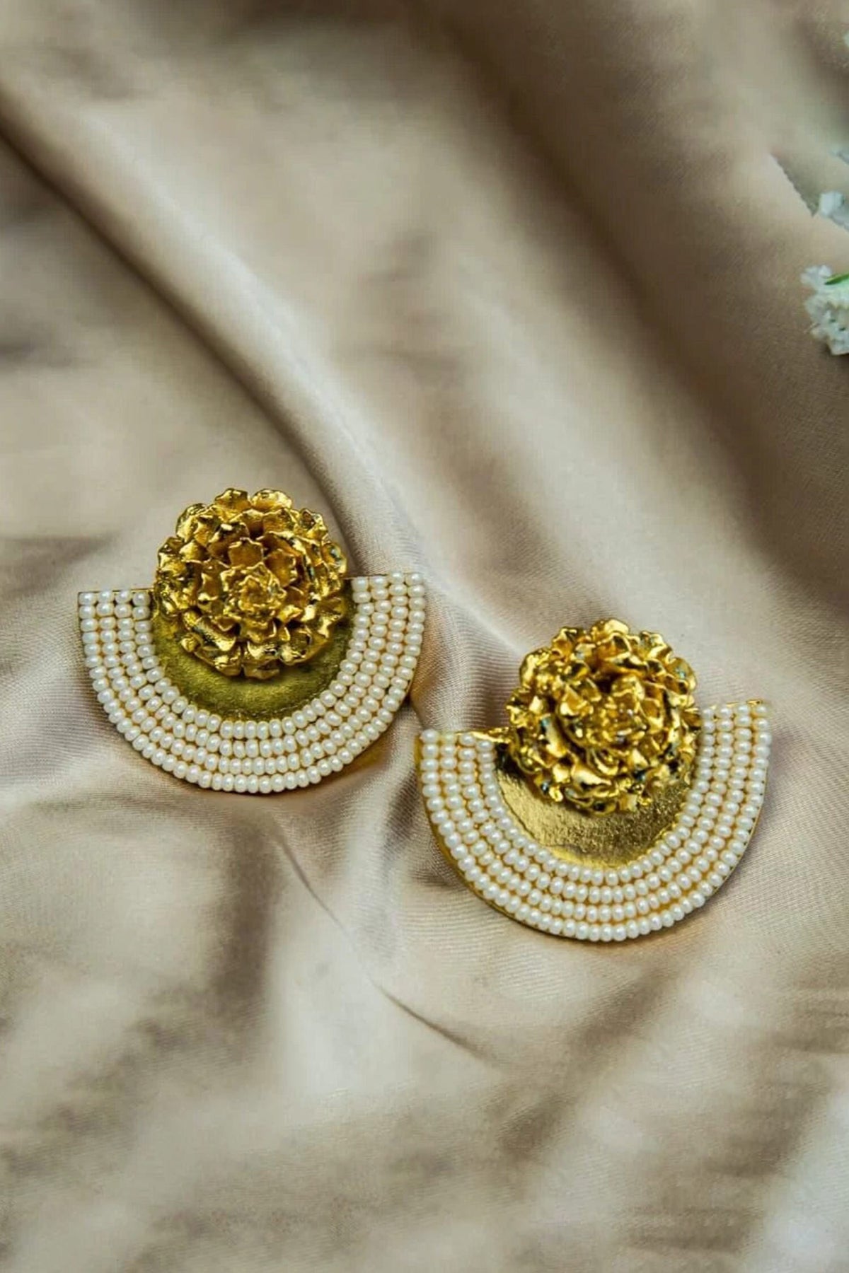 Floral Pearl Embellished Stud Earrings 