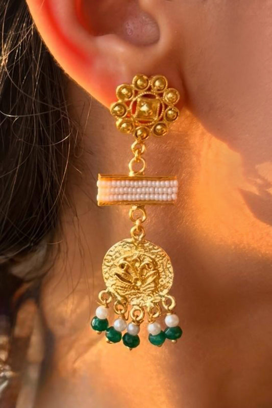 Gold Pearl Embellished Danglers 