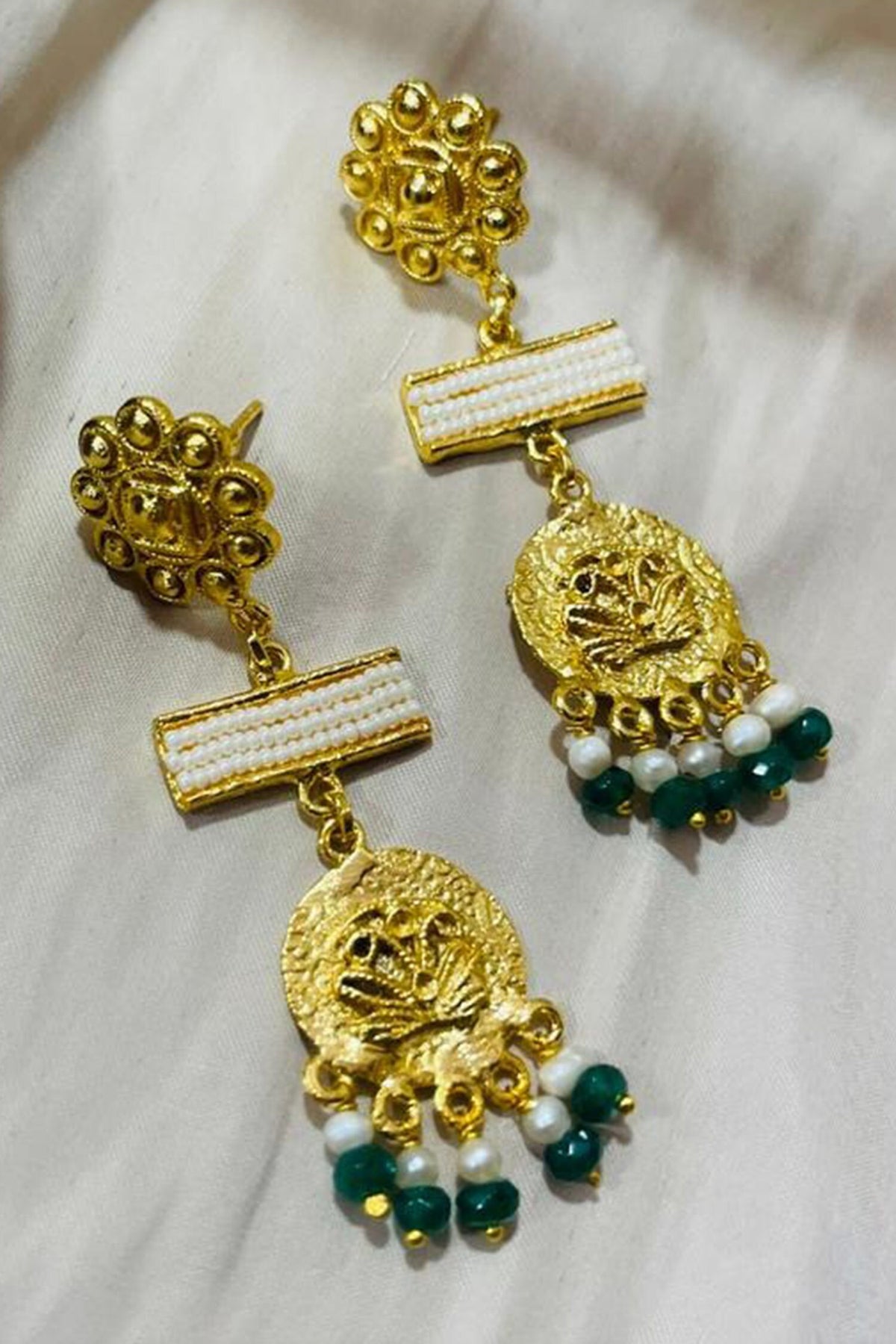 Gold Pearl Embellished Danglers 