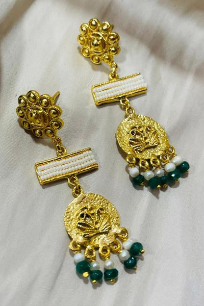 Gold Pearl Embellished Danglers 