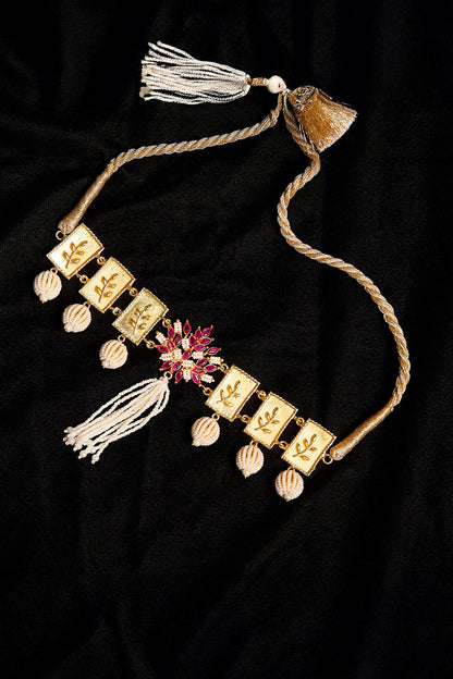 Pearl & Ruby Stone Embellished Choker 