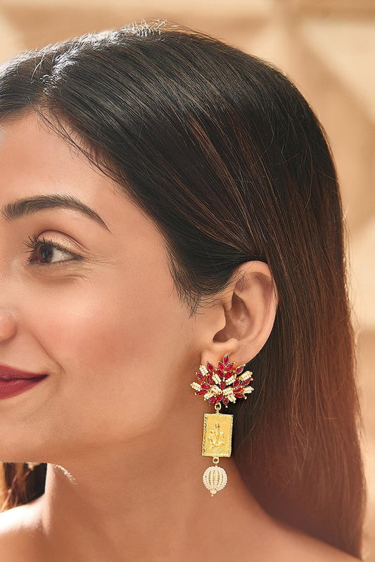 Ruby Stone & Pearl Drop Earrings 