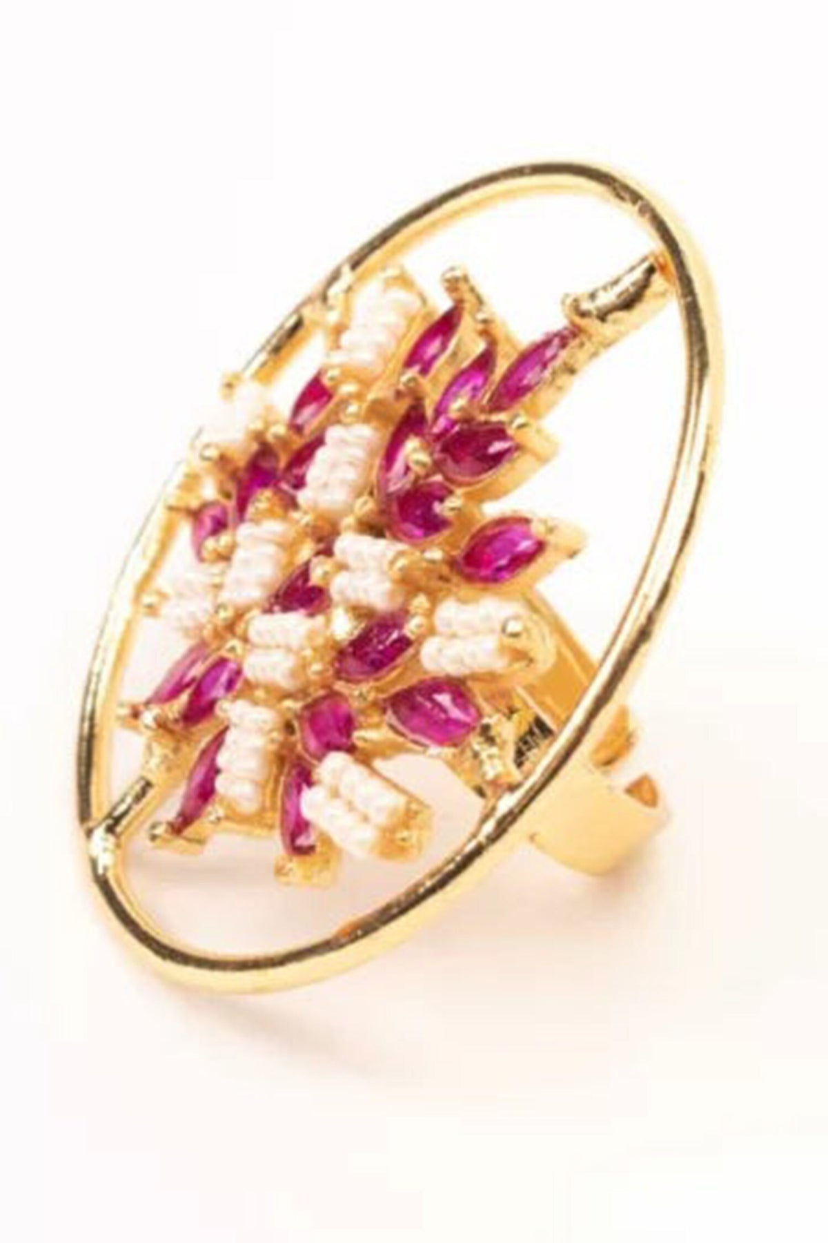 Ruby Stone & Pearl Embellished Ring 