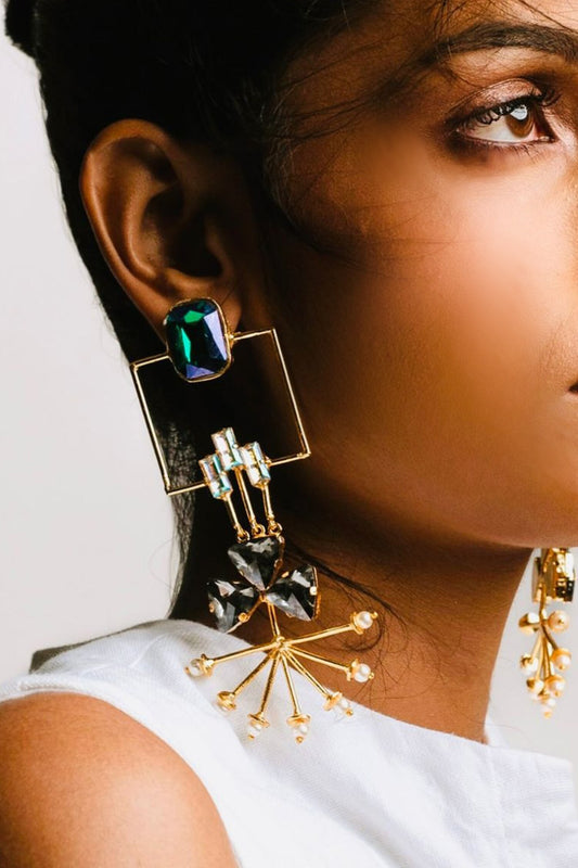 Sunray Pearl & Stone Designer Earrings 