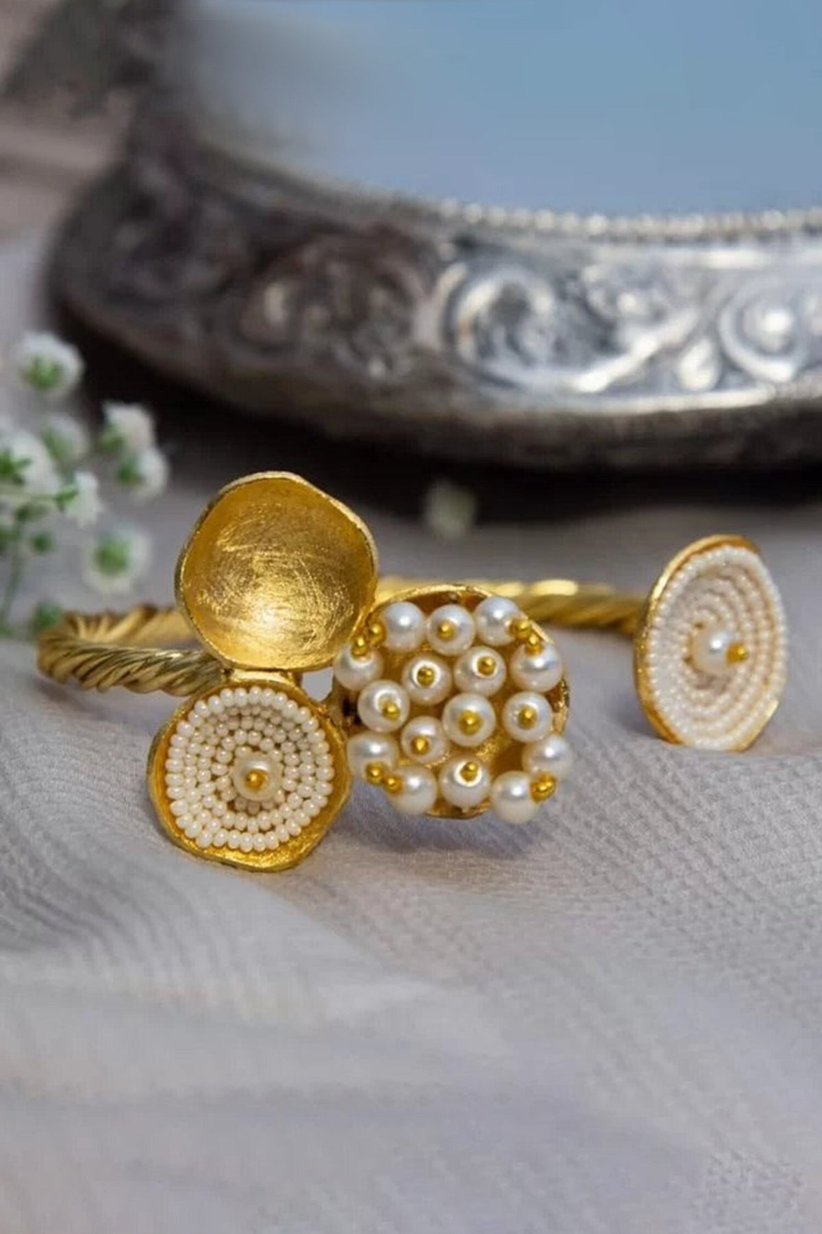 Gold Pearl Embellished Vati Bracelet 