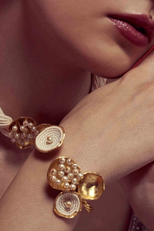 Gold Pearl Embellished Vati Bracelet 