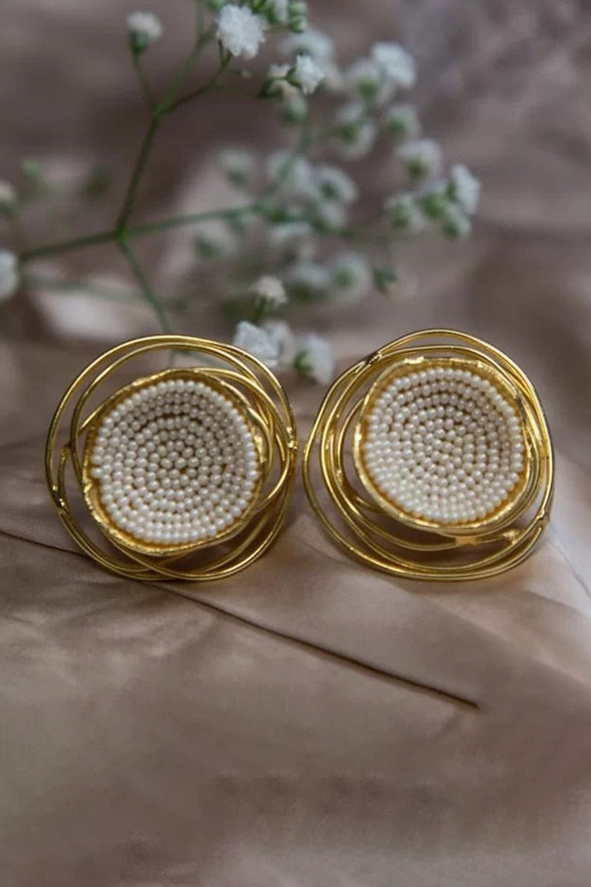 Gold Pearl Stud Earrings 