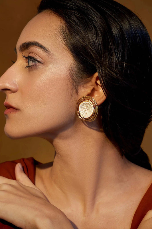 Gold Pearl Stud Earrings 