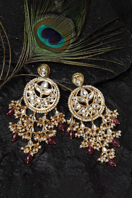 Gold Plated Kundan Pearl Drop Earrings 