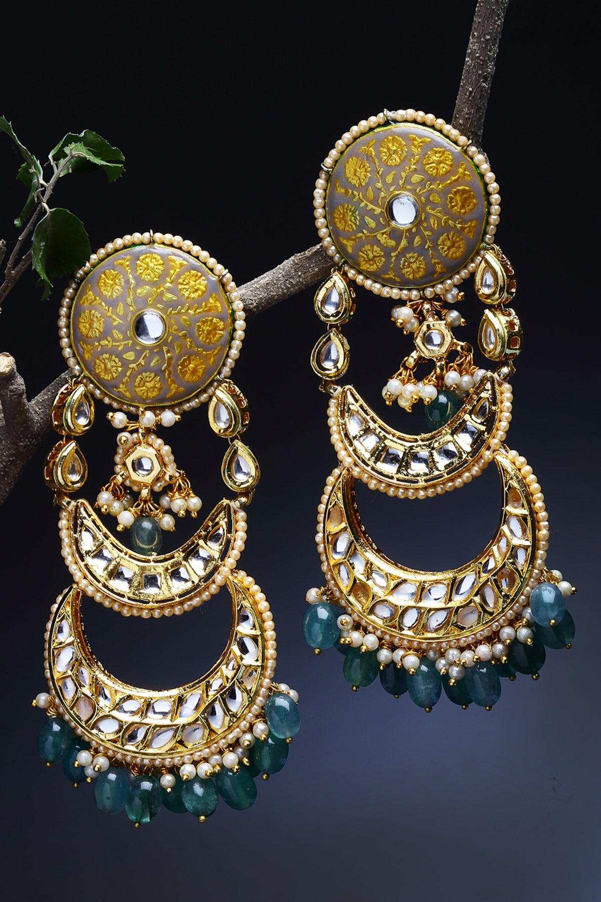 Crescent Bloom Gold Plated Earrings 