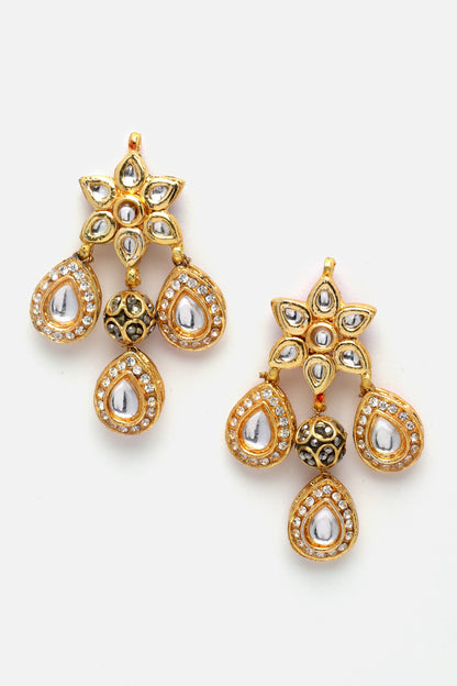 Gold Kundan Pearl Drop Earrings 