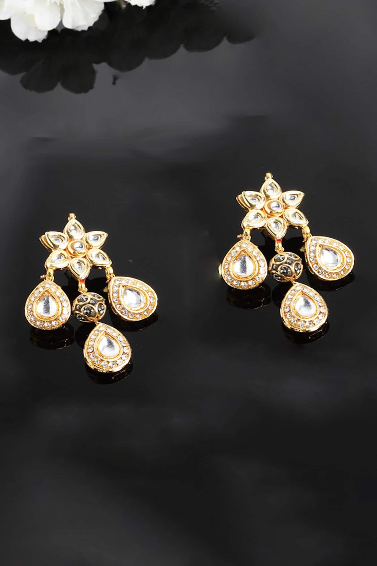 Gold Kundan Pearl Drop Earrings 
