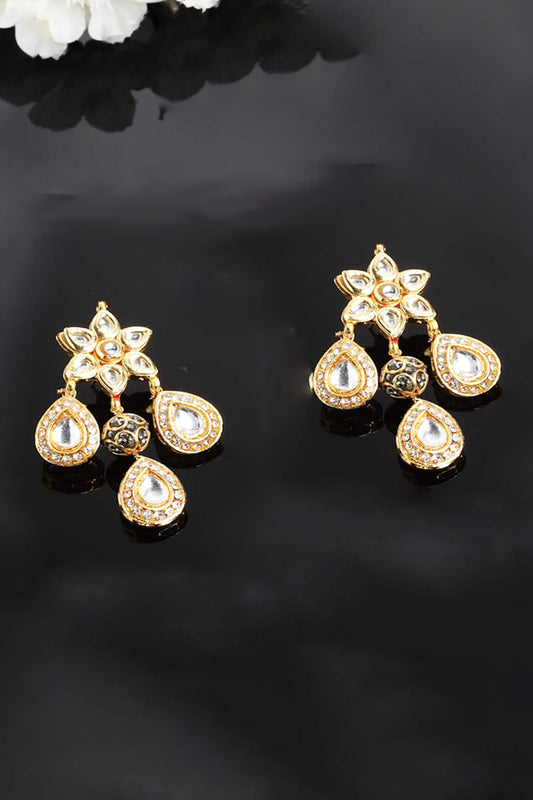 Gold Kundan Pearl Drop Earrings 