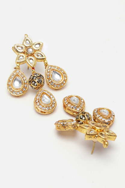 Gold Kundan Pearl Drop Earrings 