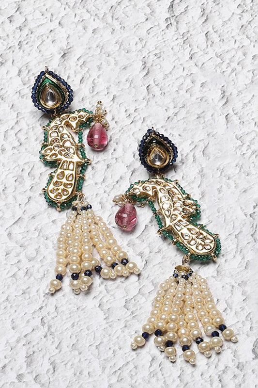 Gold Plated Peacock Drop Earrings 
