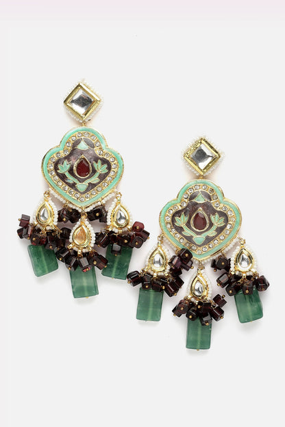 Gold Plated Crest Bloom Drop Earrings 