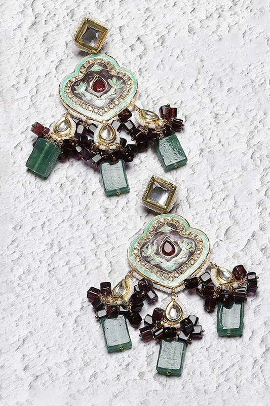 Gold Plated Crest Bloom Drop Earrings 