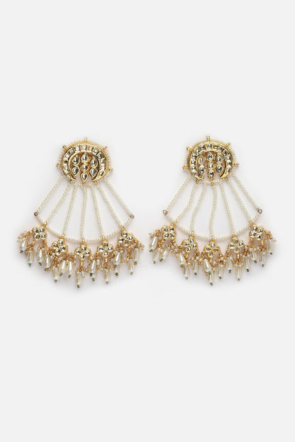 Gold Plated Kundan Drop Earrings 