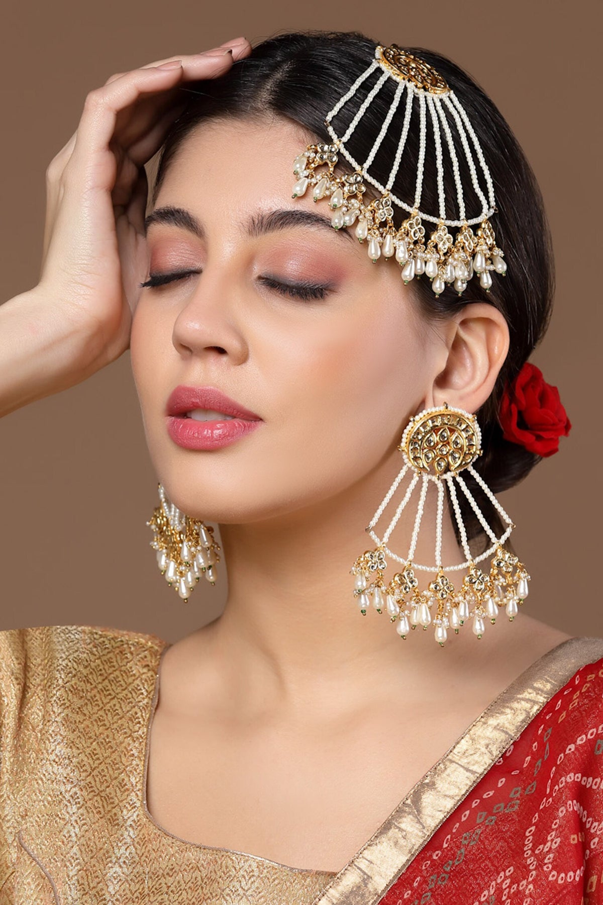 Gold Plated Kundan Drop Earrings 