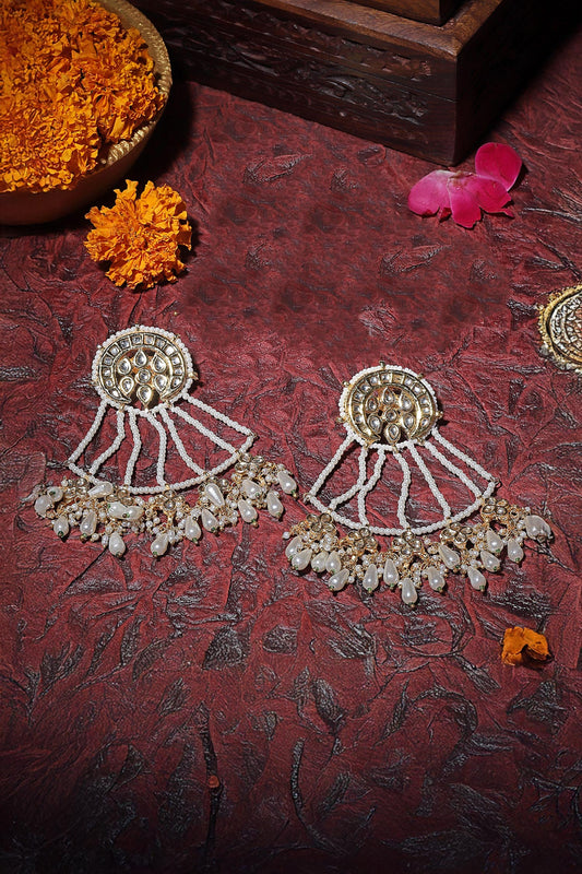 Gold Plated Kundan Drop Earrings 
