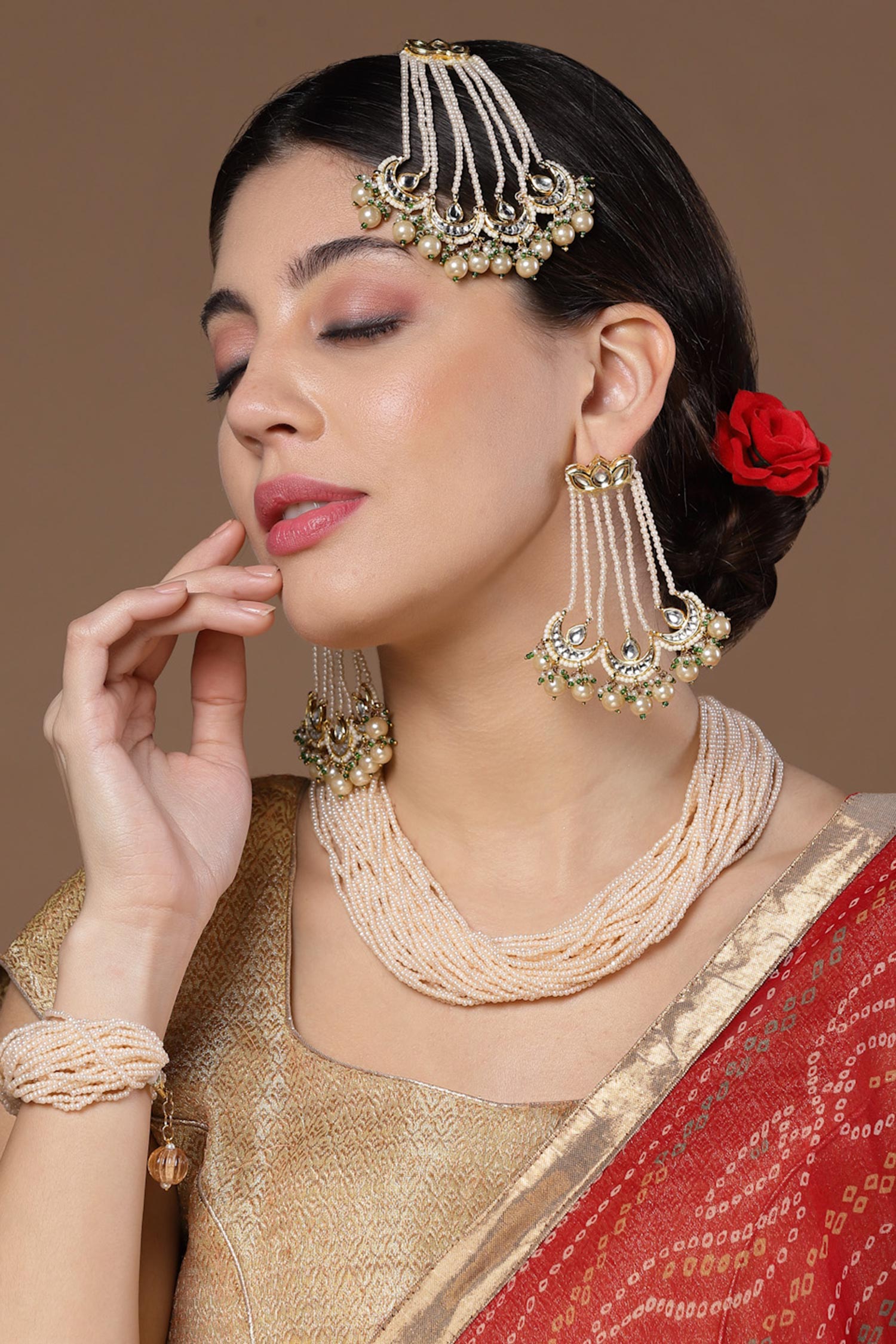 Gold Plated Crescent Dew Drop Earrings 