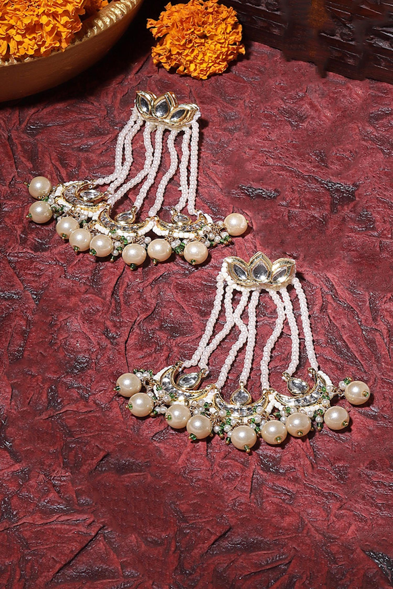 Gold Plated Crescent Dew Drop Earrings 