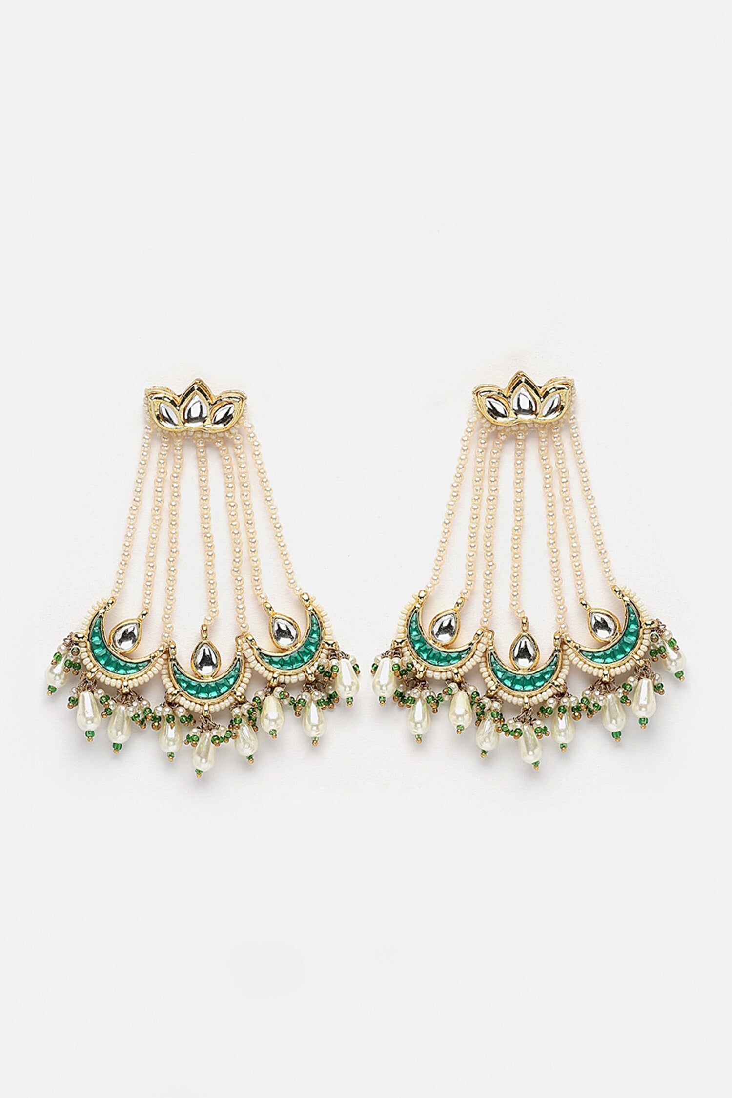 Gold Plated Crescent Dewdrop Earrings 