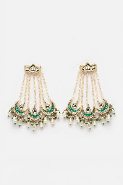 Gold Plated Crescent Dewdrop Earrings 