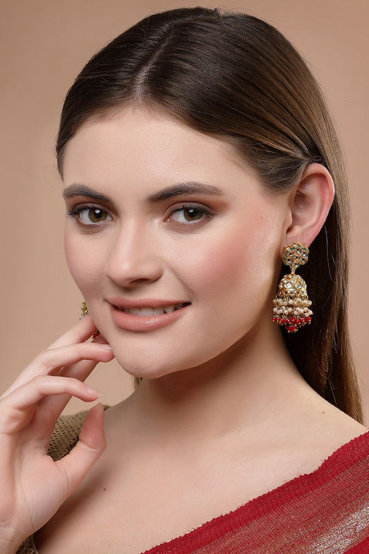 Gold Plated Kundan Jhumka Earrings 