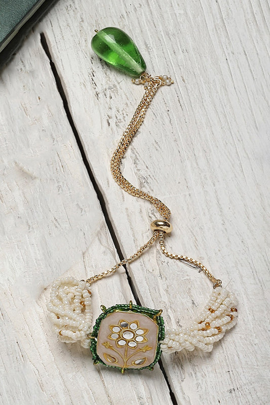 Floral Stone Embellished Gold Bracelet 