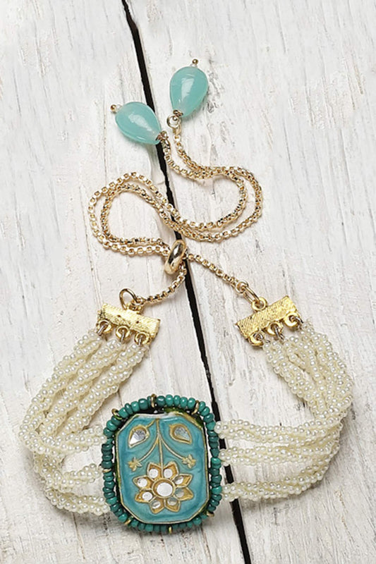 Floral Meenakari Bracelet with Pearl Chains 