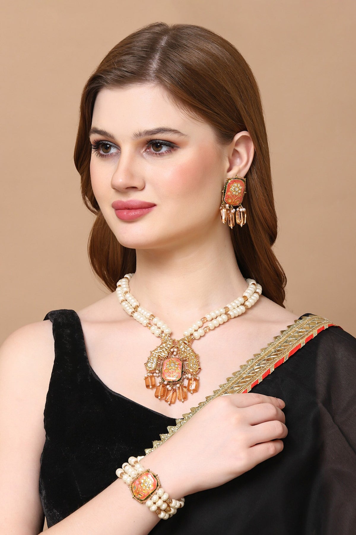 Gold Meenakari Floral Bracelet 