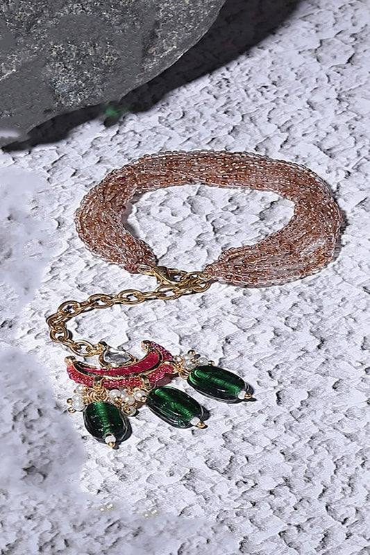 Half Moon Kundan Bracelet with Bead Tassels 