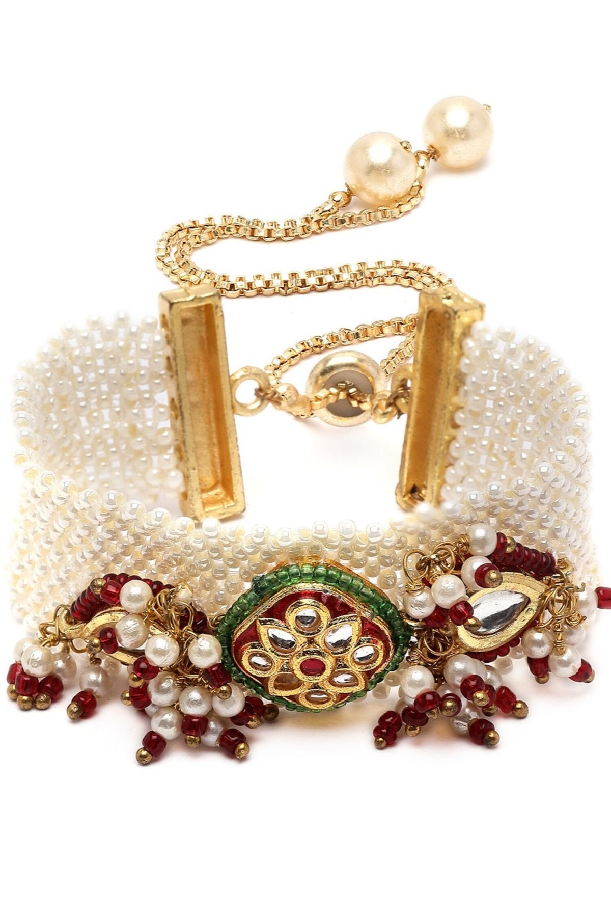 Kundan Pearl Multi-Chain Bracelet 