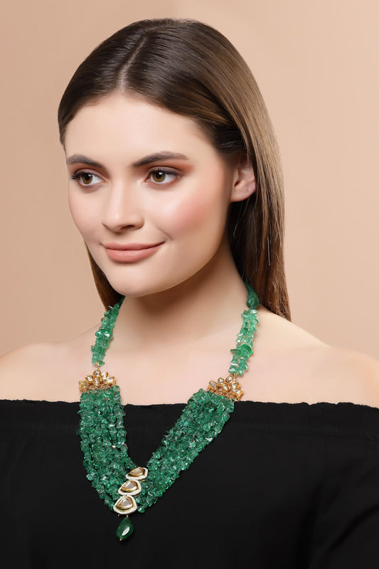Gold & Green Kundan Long Necklace 