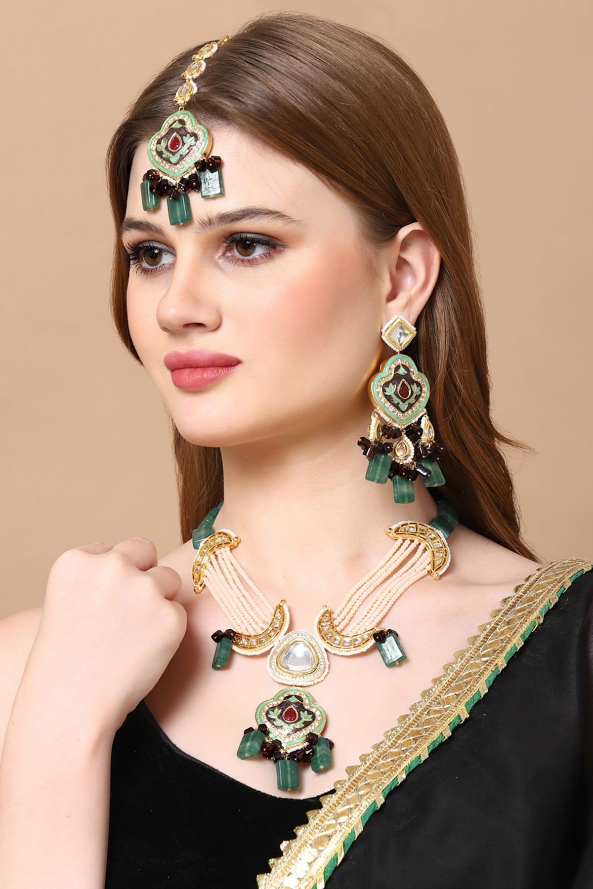 Natural Stone Embellished Necklace Set 