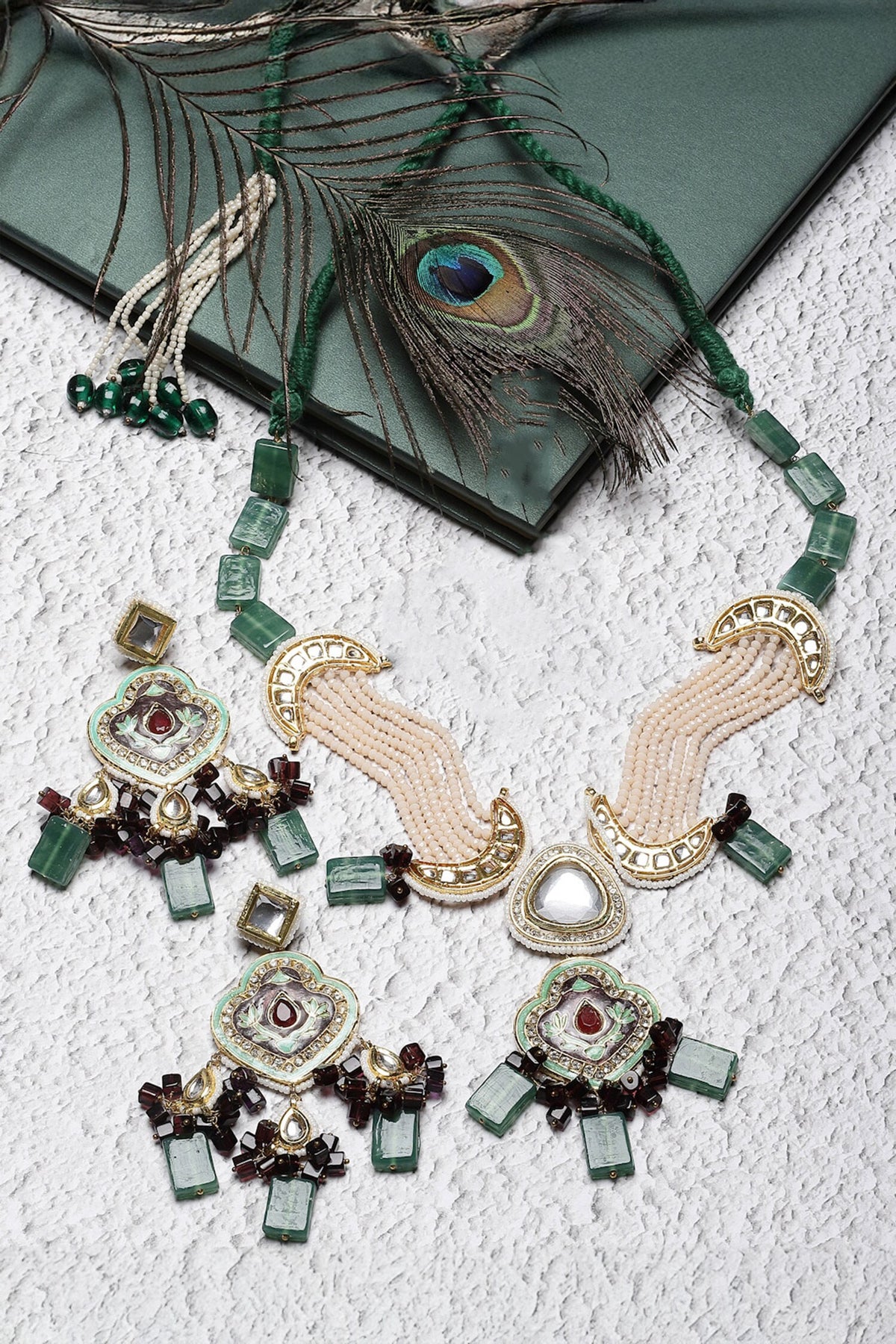 Natural Stone Embellished Necklace Set 