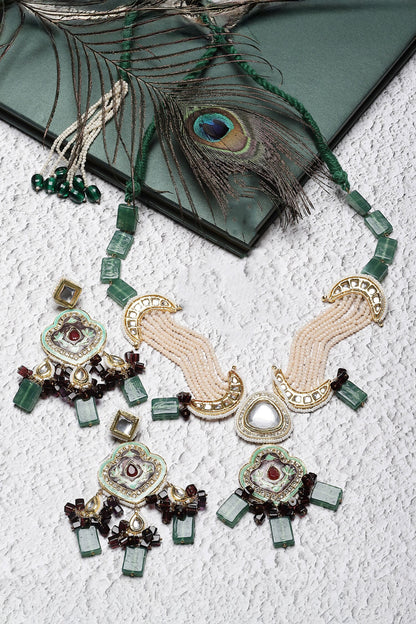 Natural Stone Embellished Necklace Set 