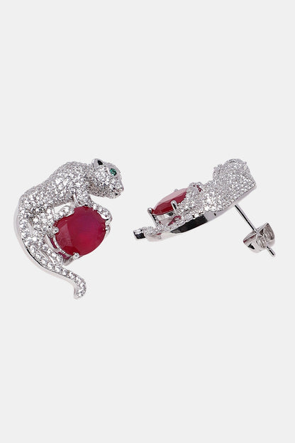 Silver Ruby Embellished Stud Earrings 