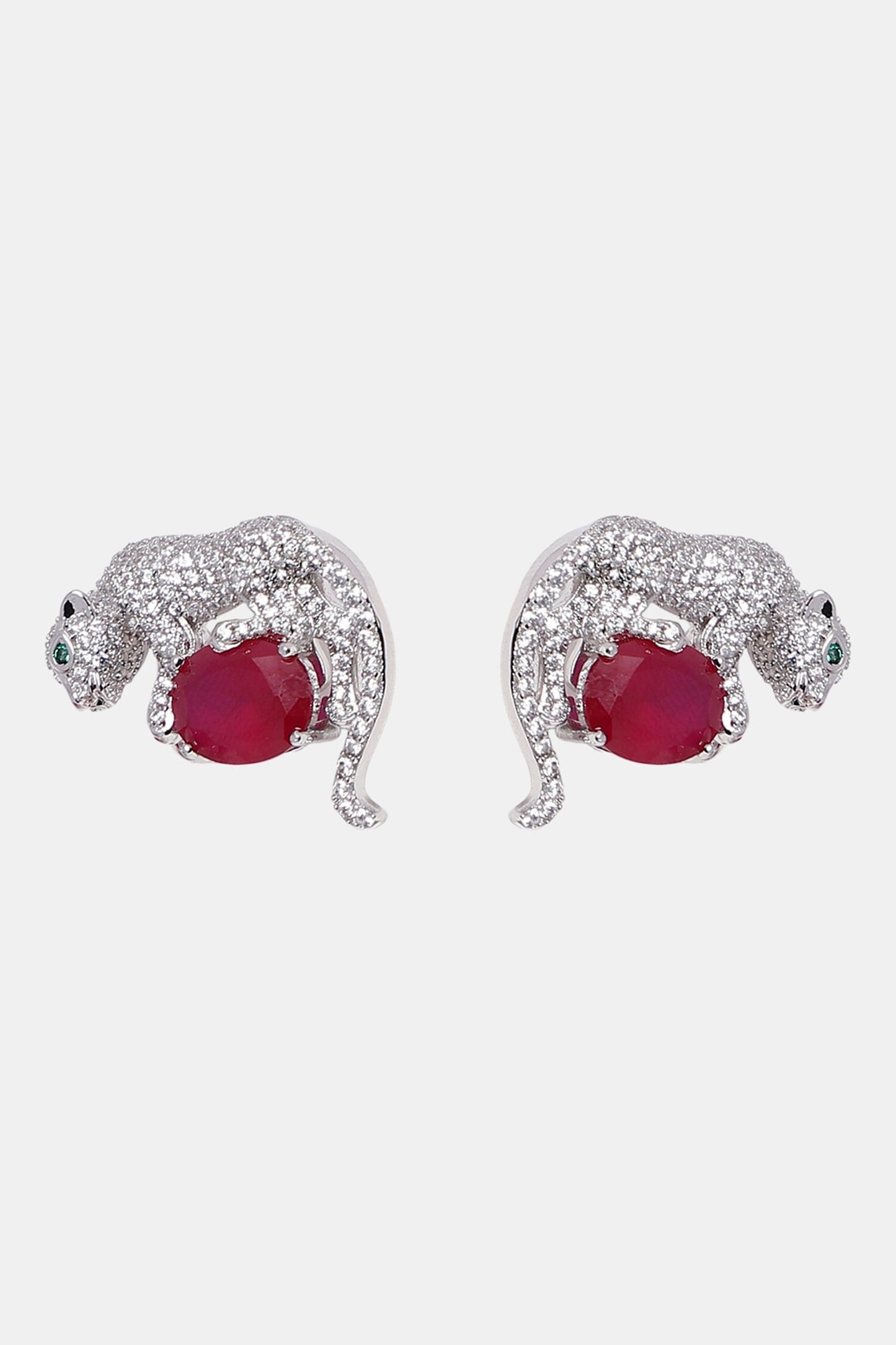 Silver Ruby Embellished Stud Earrings 