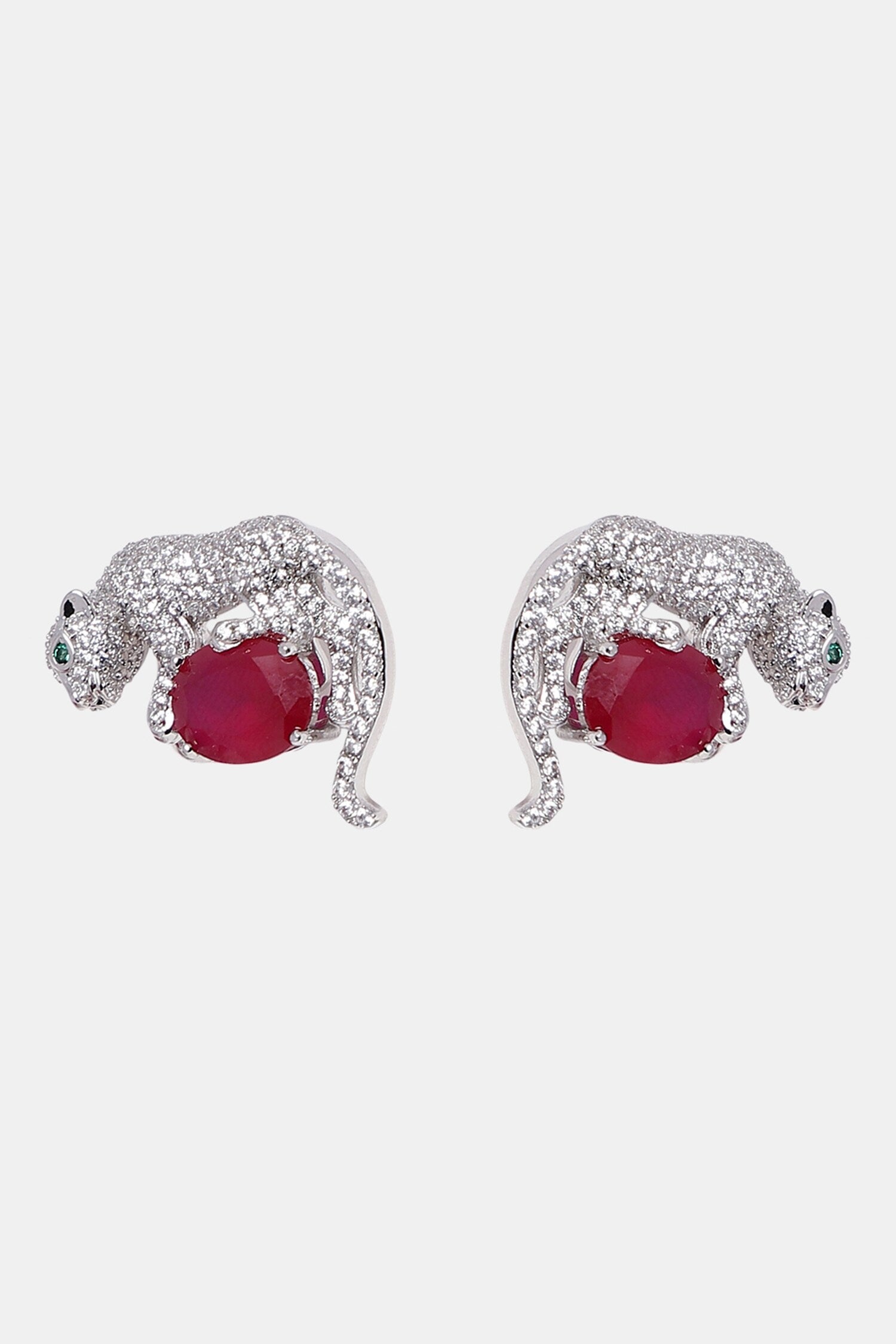 Silver Ruby Embellished Stud Earrings 