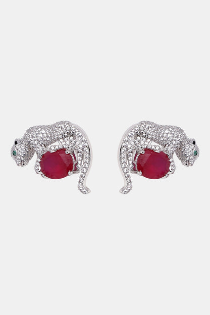 Silver Ruby Embellished Stud Earrings 