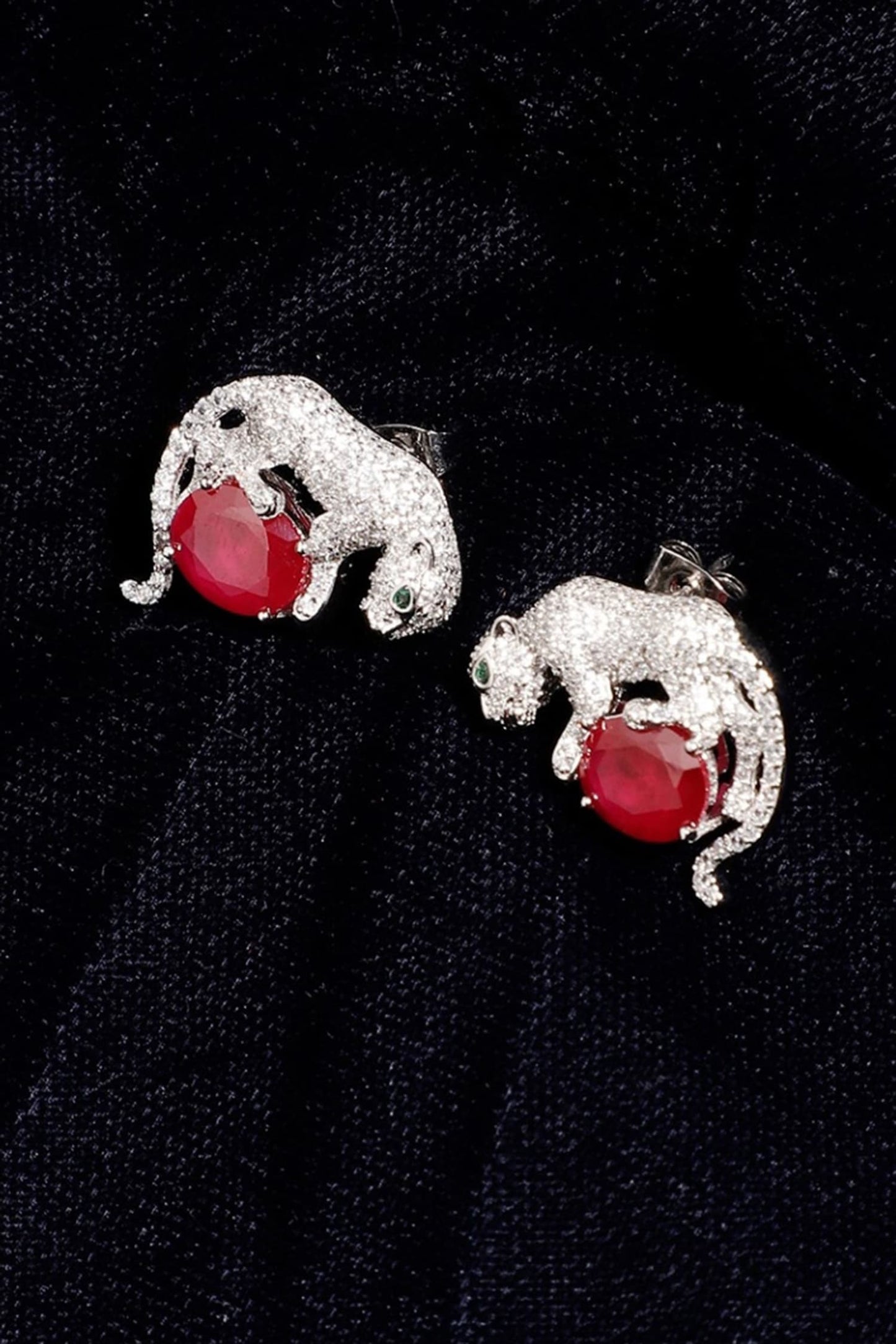 Silver Ruby Embellished Stud Earrings 