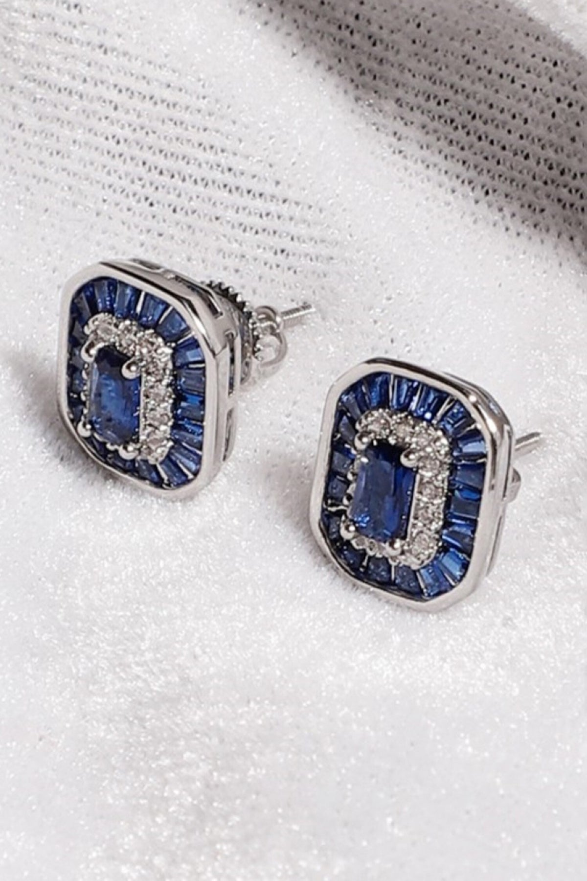 Emerald Cut Sapphire Stud Earrings 